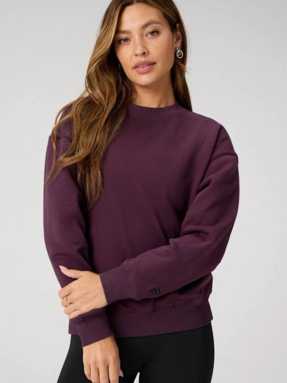 Fabletics Cozy Fleece Crew Neck Sweatshirt Deep Plum Oxblood XXL 1X - Picture 5 of 6